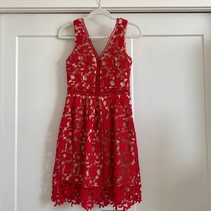 WOMENS BOOHOO Red Lace Overlay Dress